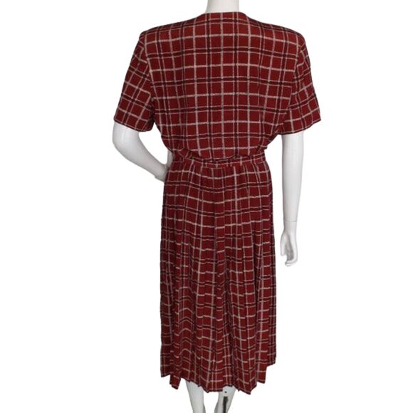 LESLIE FAY Midi Dress, XL, Dark Red Plaid, Short sleeve, Matching Belt, SS - Picture 8 of 12